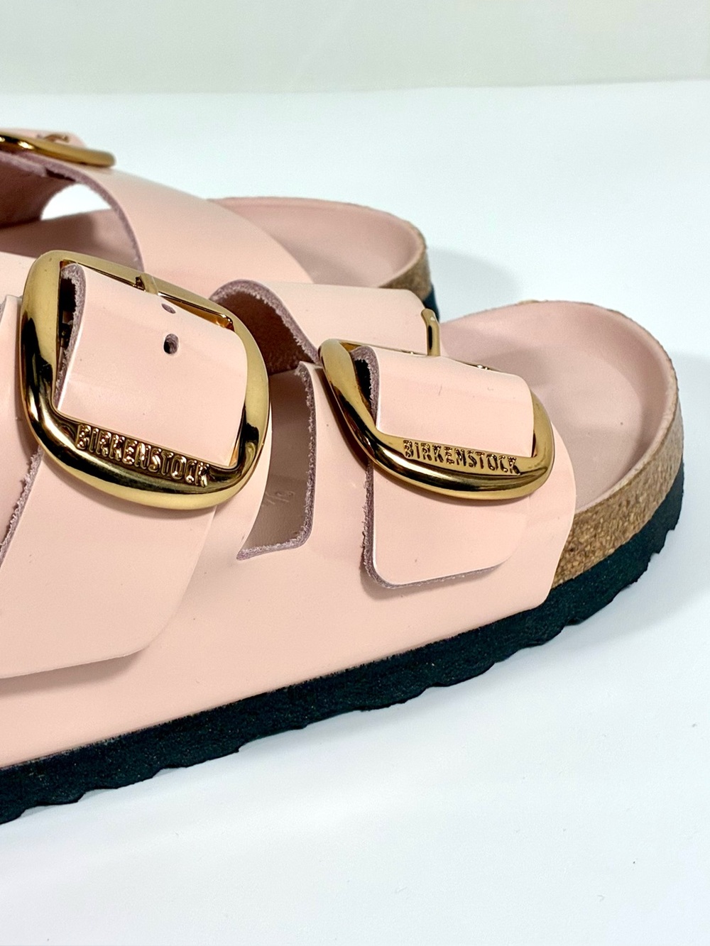 *SOLD* Birkenstock Arizona Big Buckle Natural Leather Patent High Shine - Picture 14 of 17